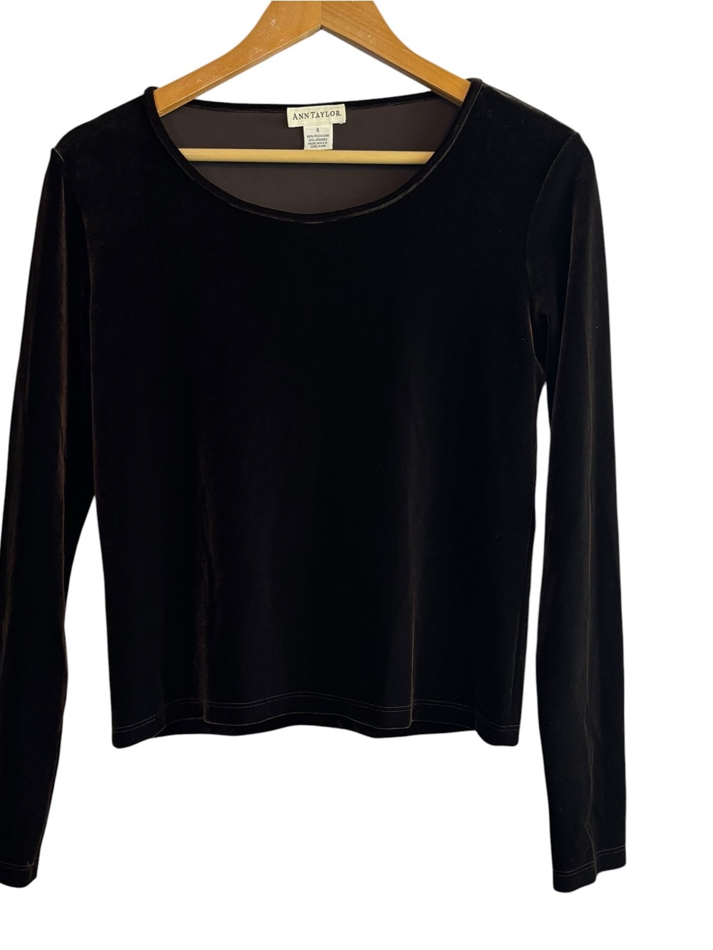 Ann Taylor velvet blouse top brown long sleeve women’s size S.